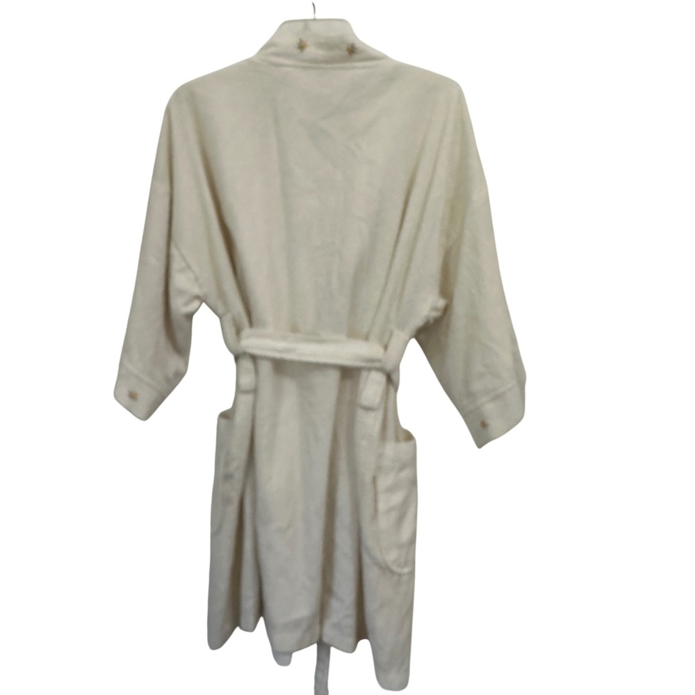 Cotton Terry Robe Cream Embroidered Rosebud Shawl Collar Cottagecore Tolga OS - Picture 5 of 10